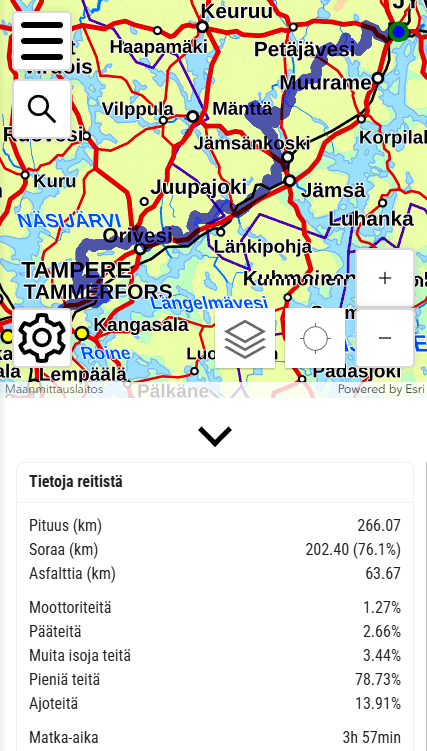 reitin tiedot landingille