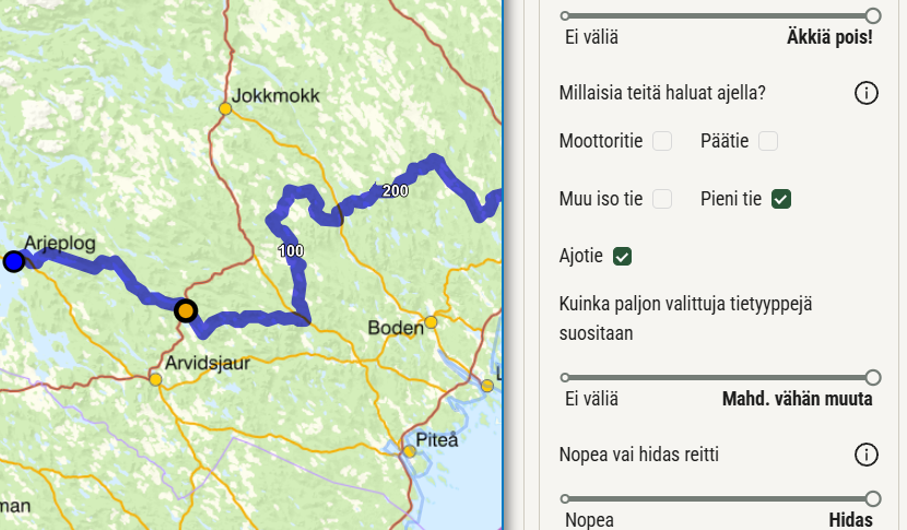 kuva reitistä ruotsin puolella